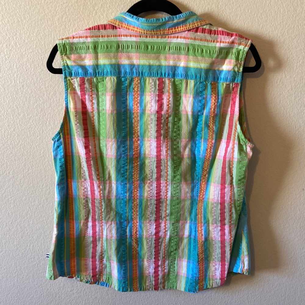 Vintage 90s IZOD PASTEL PLAID 100% COTTON Button Down - Picture 4 of 4